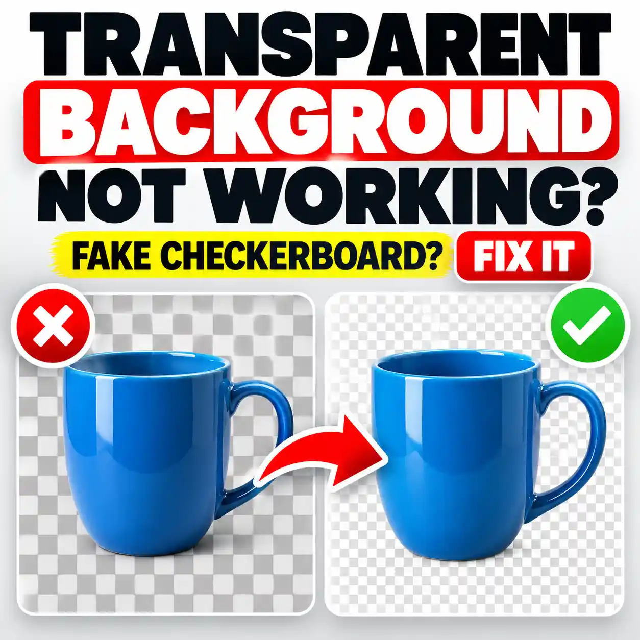 Comparison showing a fake checkerboard background and a genuinely transparent PNG image.