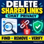Illustration showing how to find and delete ChatGPT shared links and verify access removal.