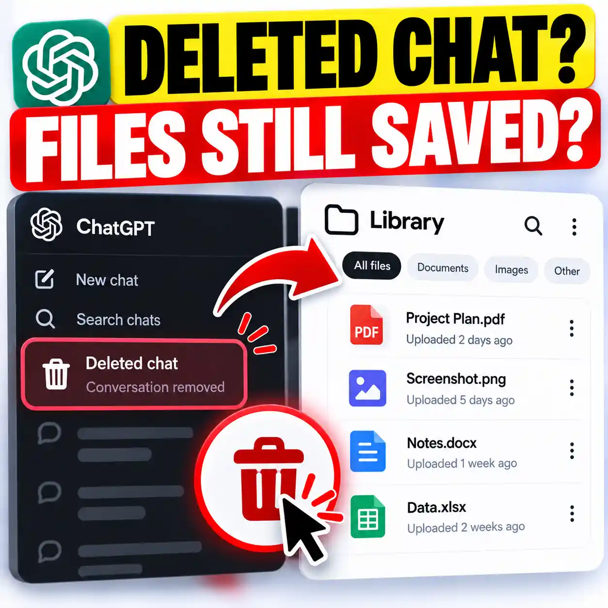 Delete ChatGPT uploaded files still saved in Library after deleting a conversation