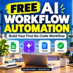 Free AI workflow automation guide showing a no-code process with connected tasks