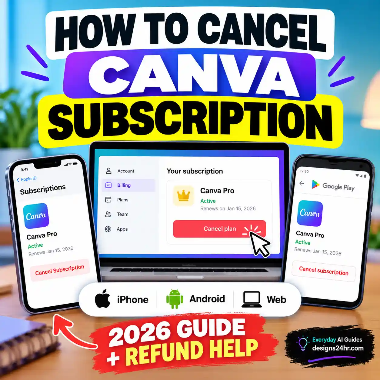 How to cancel Canva subscription on iPhone, Android and computer in 2026