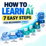 How to learn AI for beginners with seven free steps for developing practical artificial intelligence skills.
